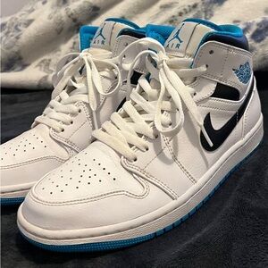 Air Jordan Mid “White/Laser Blue High-Top Sneakers